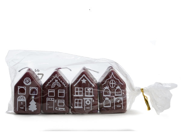 BY KIMMI Gingerbread House Kaars - Aubergine - Set van 4