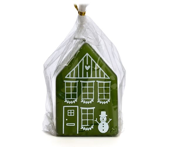 BY KIMMI Kerst Huis Kaars - Groen - 10 cm