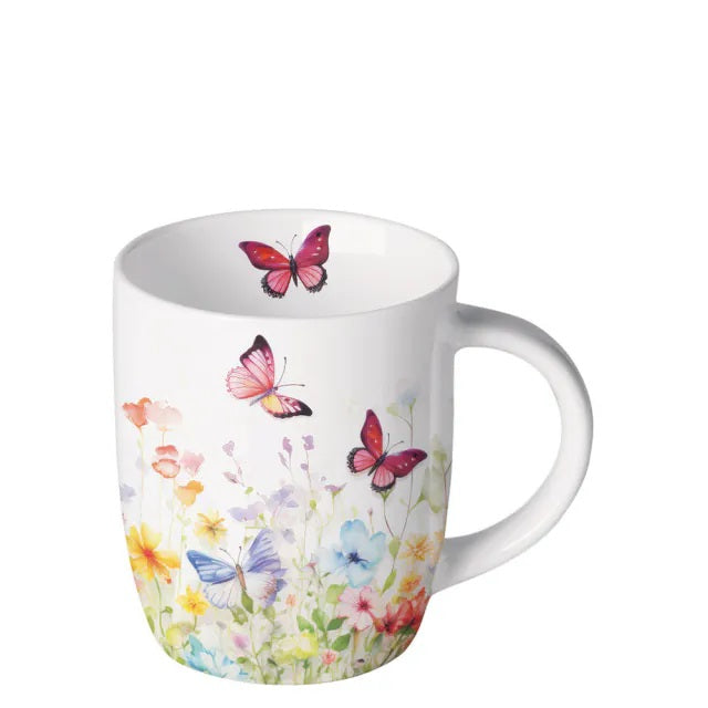 Ambiente Butterflies in Field White Beker - Fine Bone China - 200 ml