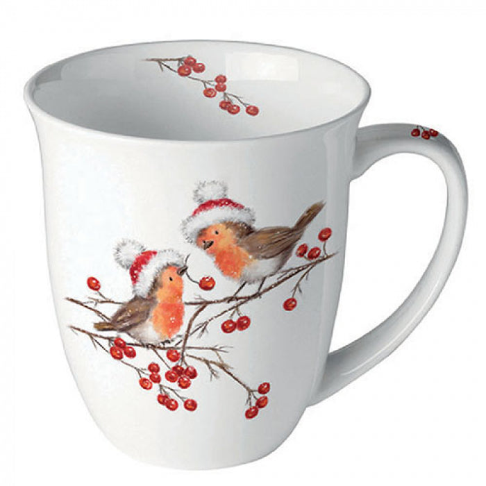 Ambiente Christmas Robins White Beker - Fine Bone China - 400 ml