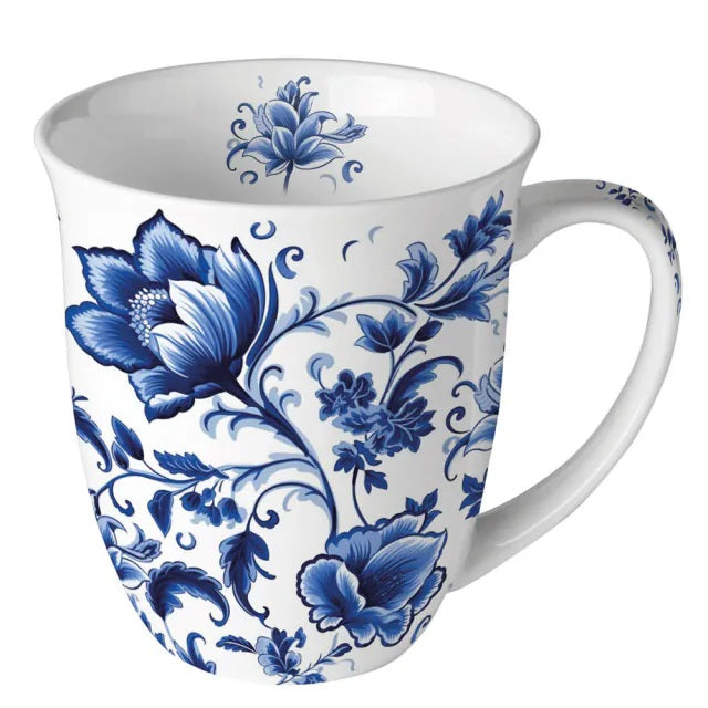 Ambiente Delft Blue Florals Beker - Fine Bone China - 400 ml