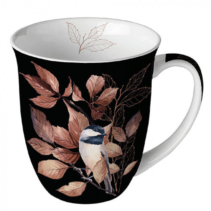 Ambiente Lovely Chickadee Black Beker - Fine Bone China - 400 ml