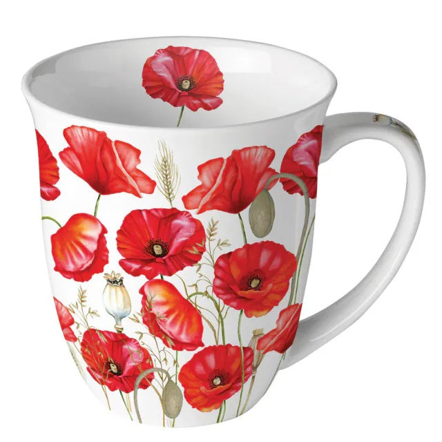Ambiente Poppy all Over White Beker - Fine Bone China - 400 ml