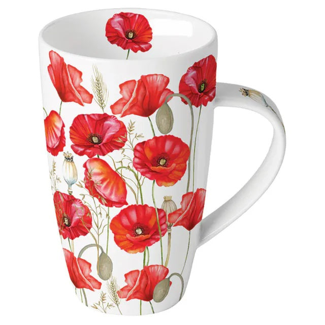 Ambiente Poppy all Over White Beker - Fine Bone China - 600 ml