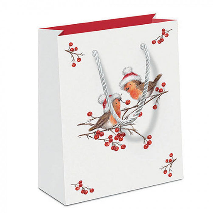 Ambiente Cadeautas Christmas Robins White - Papier - 22,5 cm x 17 cm x 9 cm