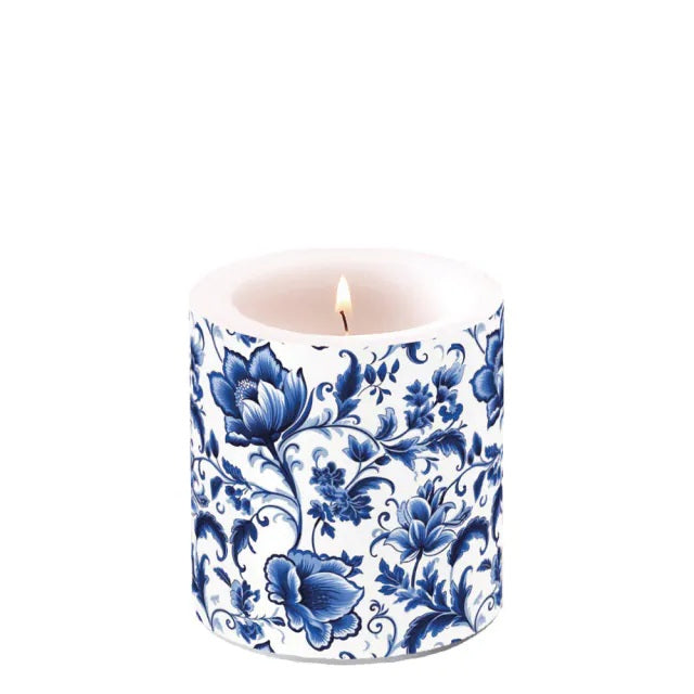 Ambiente Delft Blue Florals Kaars - Klein - Paraffine - Ø 9 cm