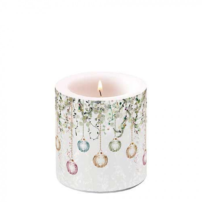 Ambiente Floral Christmas Grey Kaars - Klein - Paraffine - Ø 9 cm