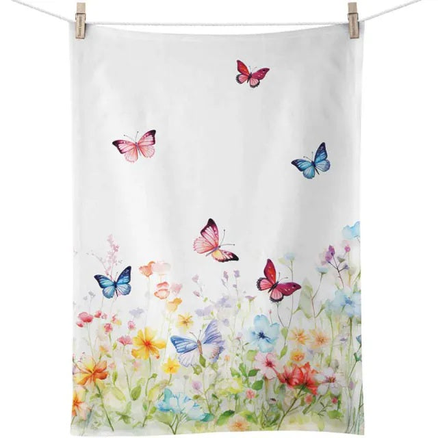 Ambiente Butterflies in Field White Keukendoek - 100% Katoen - 50 cm x 70 cm