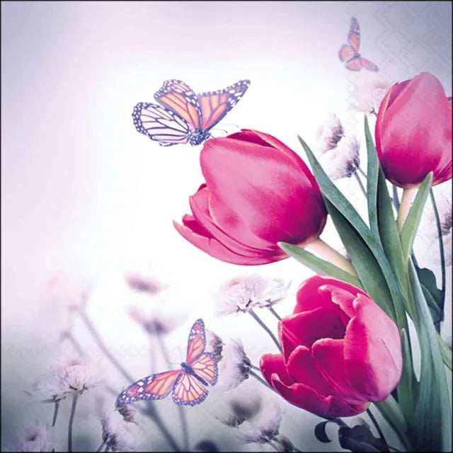 Ambiente Butterfly and Tulips Servetten - 33 cm x 33 cm