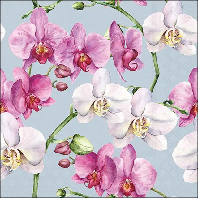 Ambiente Elegant Orchids Blue Servetten - 25 cm x 25 cm