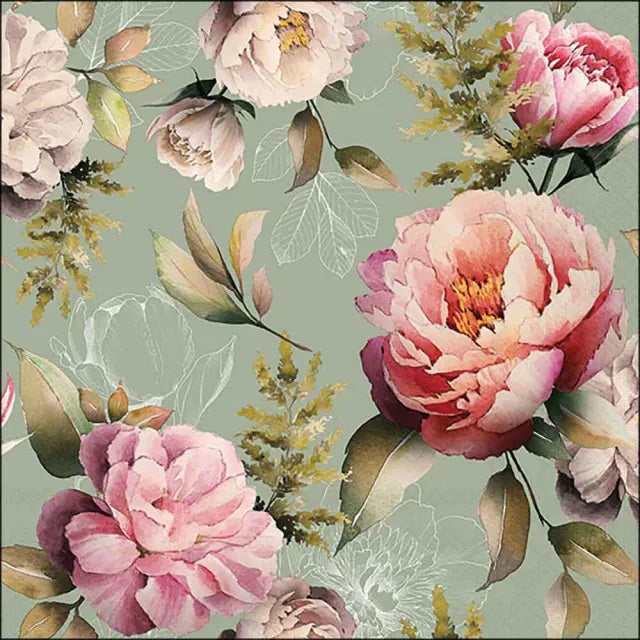 Ambiente Peonies Composition Green Servetten - 25 cm x 25 cm