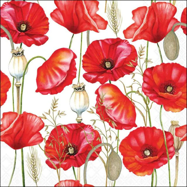 Ambiente Poppy All Over White Servetten - 33 cm x 33 cm