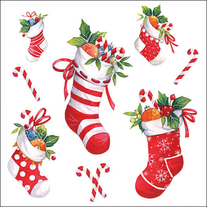 Ambiente X-Mas Stockings White  Servetten - 25 cm x 25 cm