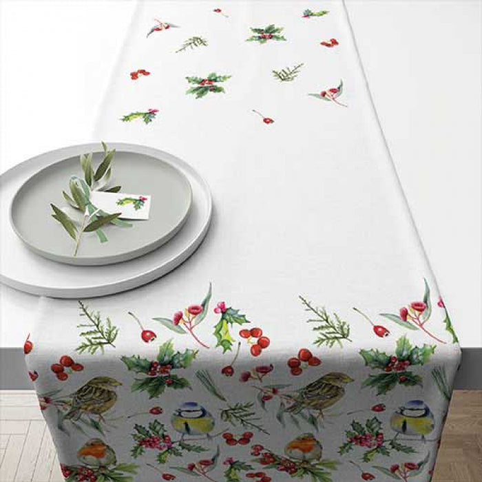 Ambiente Birds in Winter Tafelloper - 100% Katoen - 40 cm x 150 cm