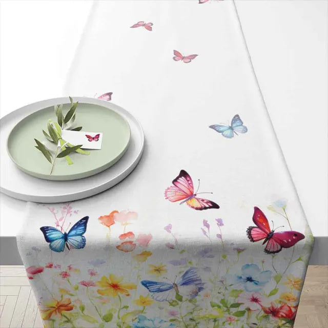 Ambiente Butterflies in Field White Tafelloper - 100% Katoen - 40 cm x 150 cm