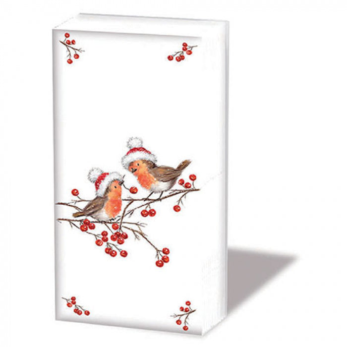 Ambiente Christmas Robins White Papieren Zakdoekjes