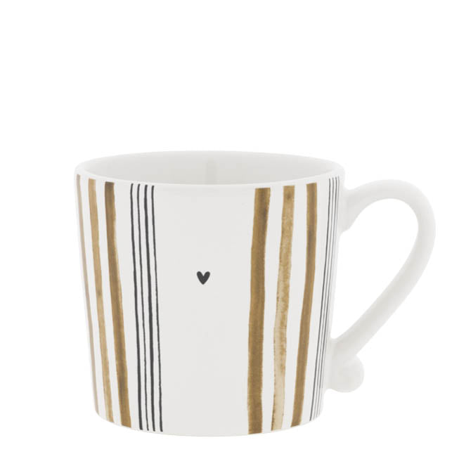 Bastion Collections White Little Stripes Brown with Black Beker - Aardewerk - 300 ml