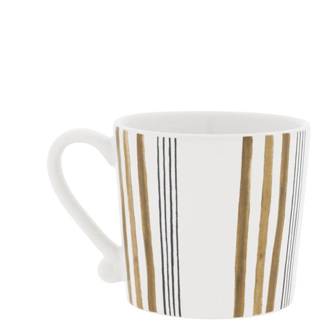 Bastion Collections White Little Stripes Brown with Black Beker - Aardewerk - 300 ml