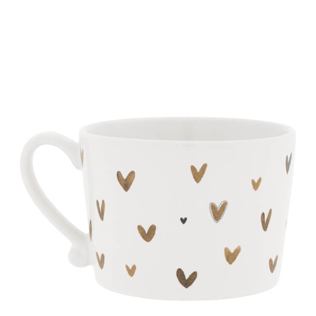 Bastion Collections White Little Hearts Brown Beker - Aardewerk - 300 ml