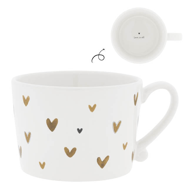 Bastion Collections White Little Hearts Brown Beker - Aardewerk - 300 ml
