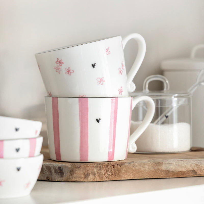 Bastion Collections White/Rose Big Stripe Beker - Aardewerk - 240 ml