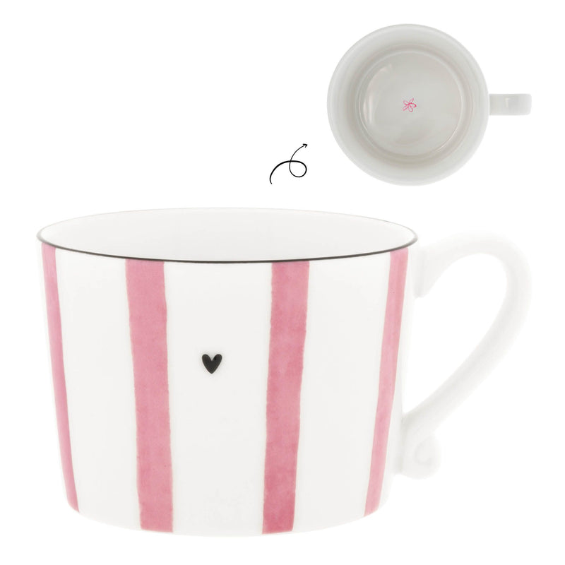 Bastion Collections White/Rose Big Stripe Beker - Aardewerk - 240 ml