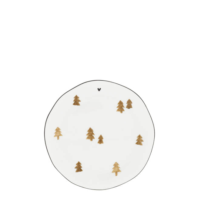 Bastion Collections White Brown XMAS Trees Gebaksbordje - Aardewerk - Ø 16 cm