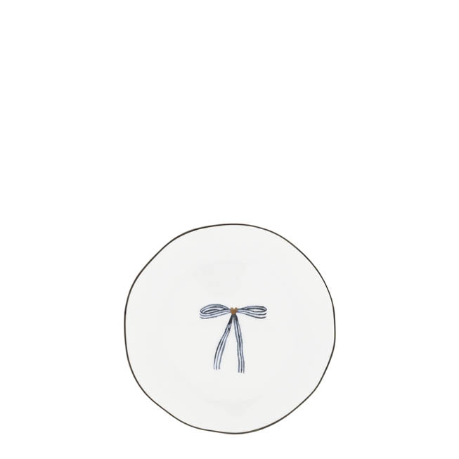 Bastion Collections White Iris Blue Bow Petit Four Bordje - Aardewerk - Ø 13 cm