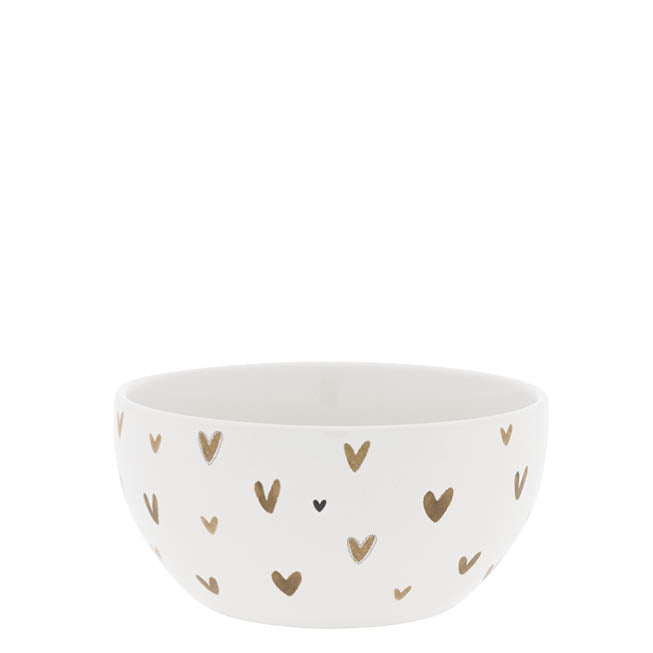 Bastion Collections White Little Hearts Brown Schaaltje - Aardewerk - Ø 14,5 cm