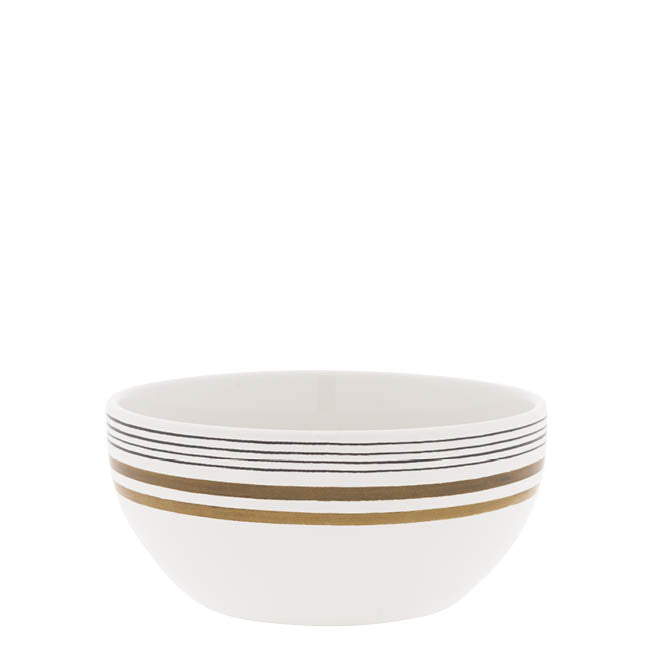 Bastion Collections White Little Stripes Brown Schaaltje - Aardewerk - Ø 14,5 cm