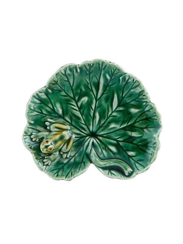 Bordallo Pinheiro Folhas Serveerschaaltje - Geraniumblad - Kikker - Groen - Aardewerk - 13 cm