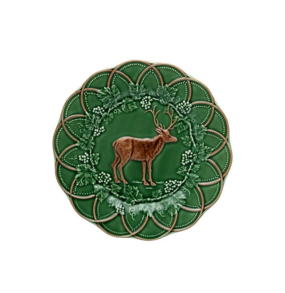 Bordallo Pinheiro Woods Ontbijtbord - Hert - Groen/Bruin - Ø 24,3 cm - Aardewerk