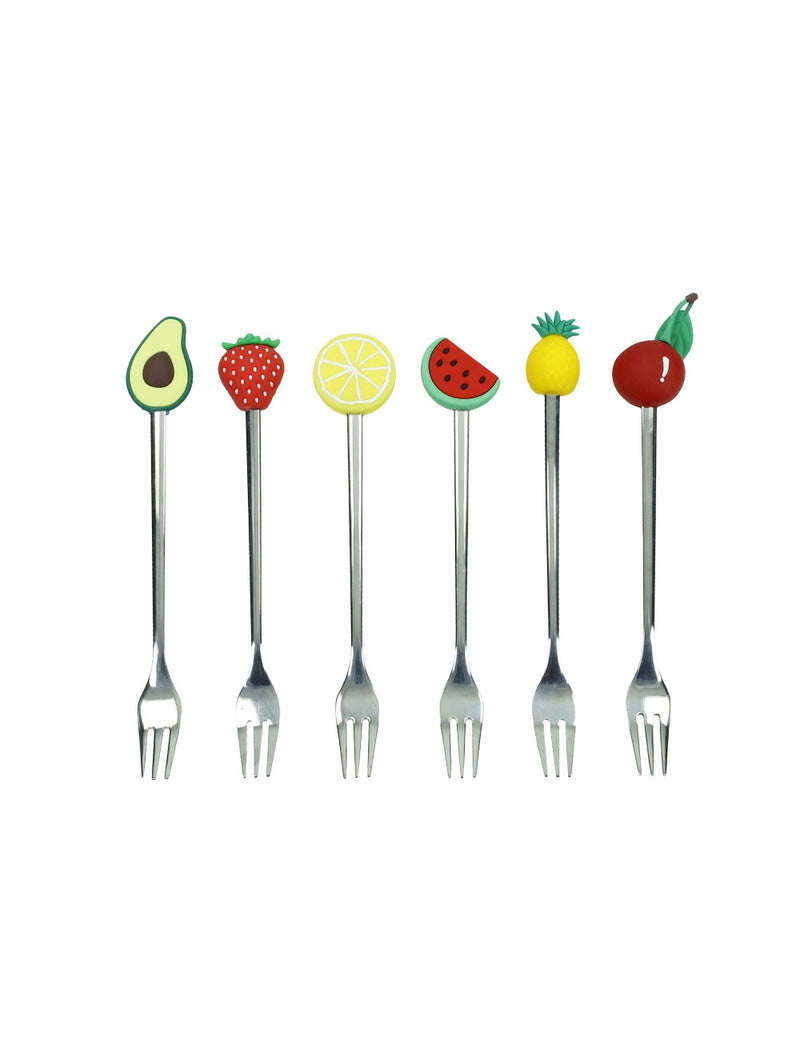 Brandani Le Fruttose Gebaksvorkjes - Set van 6 stuks - RVS/Siliconen