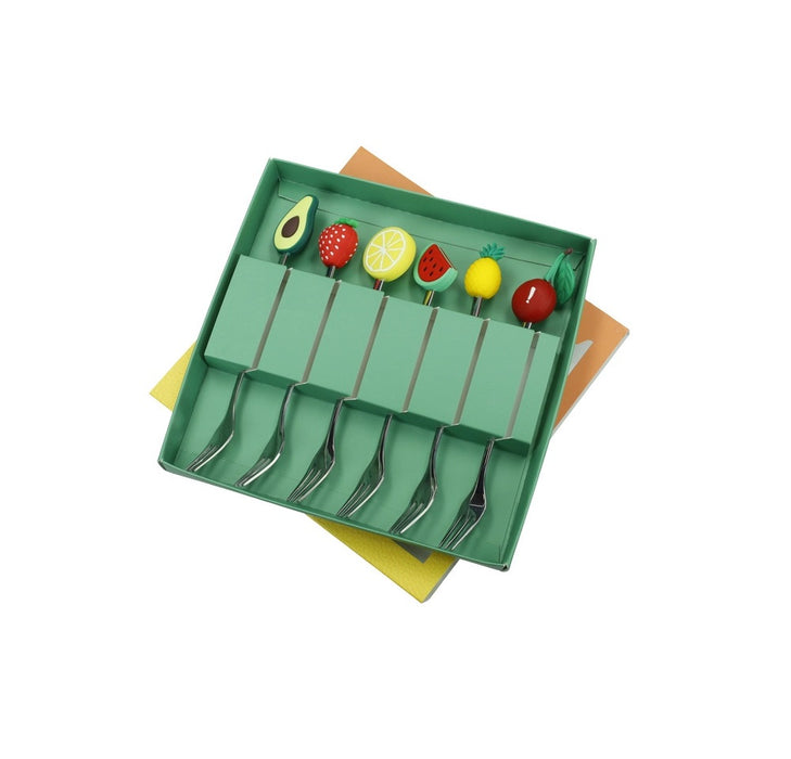 Brandani Le Fruttose Gebaksvorkjes - Set van 6 stuks - RVS/Siliconen