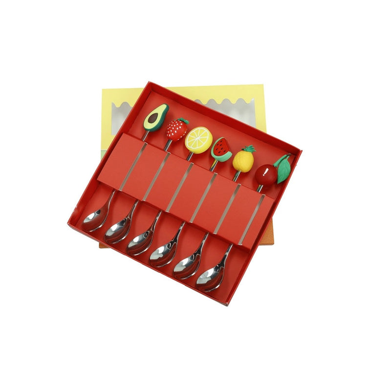 Brandani Le Fruttose Theelepeltjes - Set van 6 stuks - RVS/Siliconen