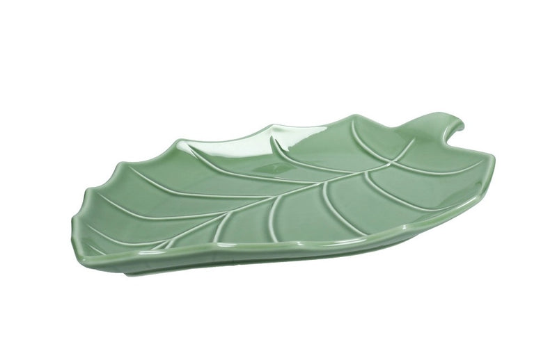 Brandani Foglia Pioppo Schaal - Populierblad - Groen - Porselein - 33 cm x 24 cm