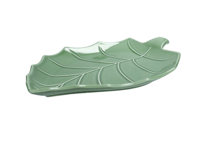 Brandani Foglia Pioppo Schaal - Populierblad - Groen - Porselein - 28 cm x 20 cm