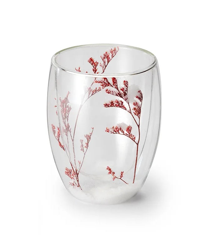 ChaCult Snow Flurry Dubbelwandig Theeglas - Rode Bloemetjes - 300 ml