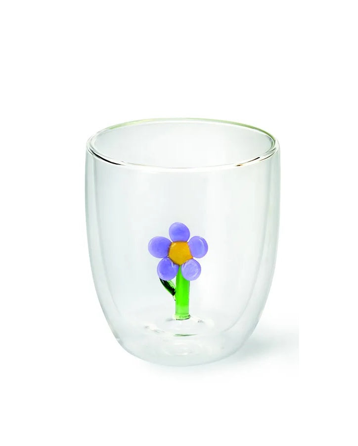 ChaCult Flower Dubbelwandig Theeglas - Paarse Bloem - 350 ml
