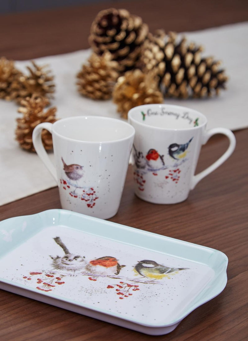 Wrendale Designs One Snowy Day - 2 Bekers met Dienblad - Fine Bone China - 180 ml