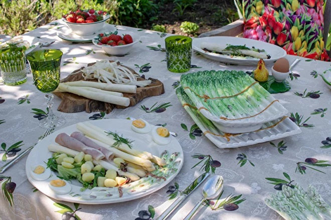 Piccobella Aspergeschaal met Uitlekschaal - Asperges - Groen - Keramiek - 33,5 cm x 21 cm