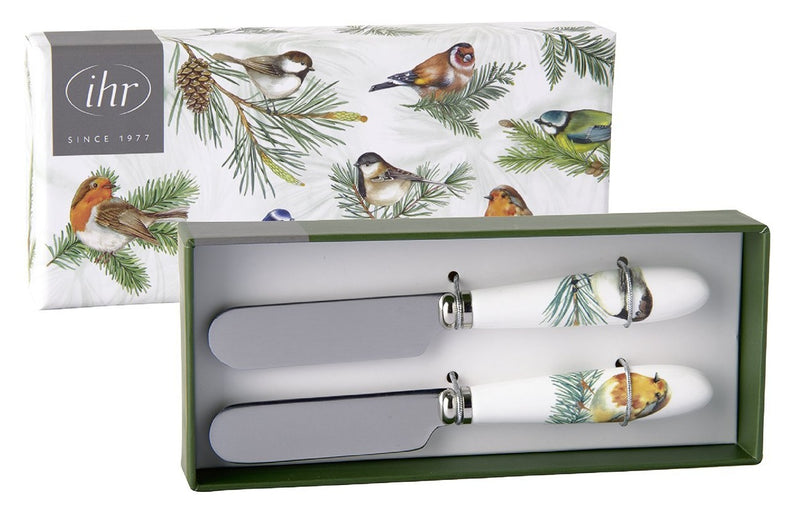 IHR Charming Birds Botermesje - RVS/Porselein - Set van 2 stuks