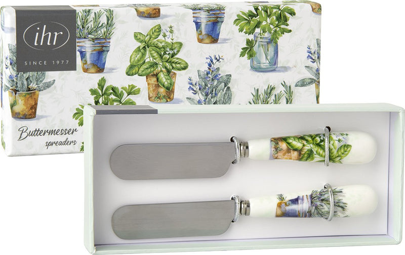 IHR Herbs Light Green Botermesje - RVS/Porselein - Set van 2 stuks