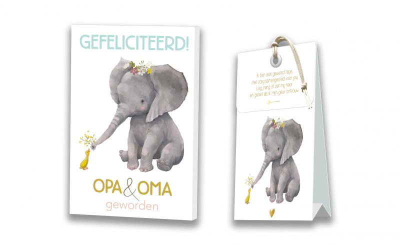 Kaart met Geurtasje - Gefeliciteerd! Opa & Oma geworden