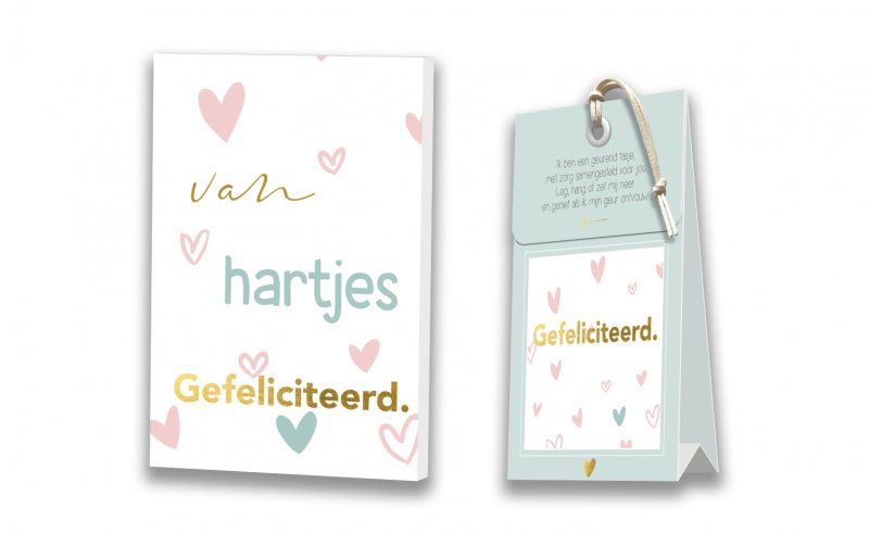 Kaart met Geurtasje - Van hartjes gefeliciteerd