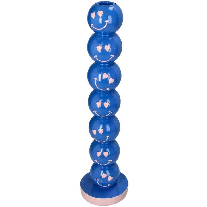 Kandelaar Smiley Blue - Resin - 9 cm x 9 cm x 36 cm
