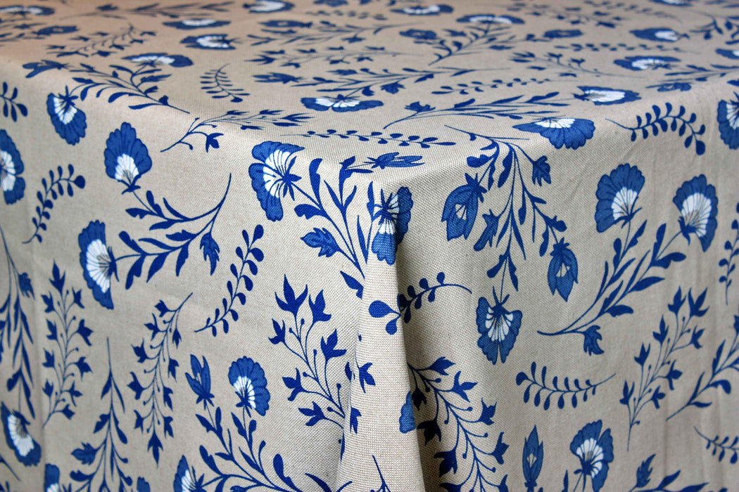 Marbella Tafelkleed - Blauwe Bloemen - 80% Katoen - 20% Polyester - 250 cm x 140 cm