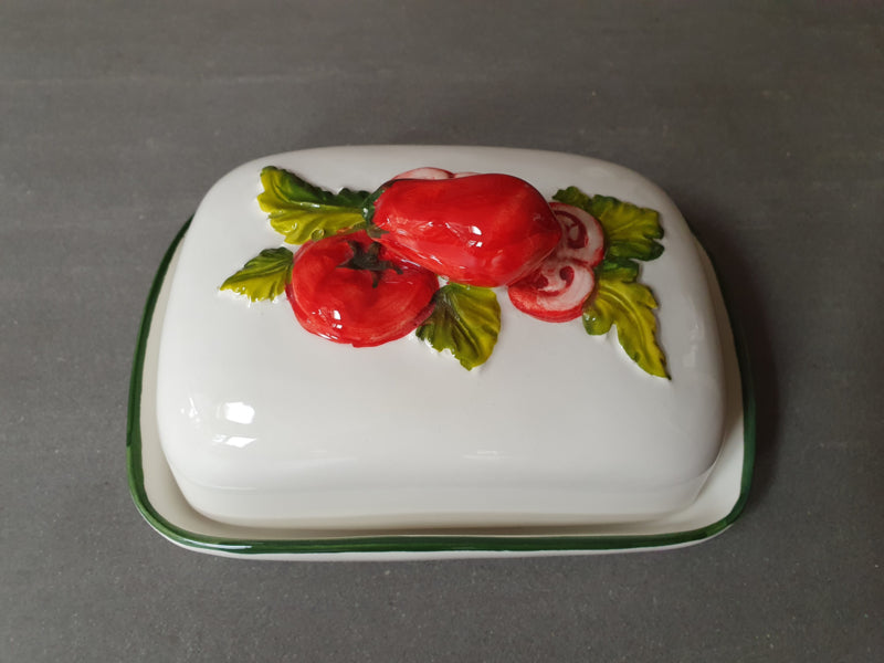 Piccobella Botervloot- Tomaat - Wit/Rood - Keramiek - 20 cm x 14 cm