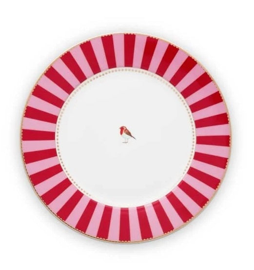 Pip Studio Love Birds Stripes Red-Pink Dinerbord - Porselein - Ø 26,5 cm