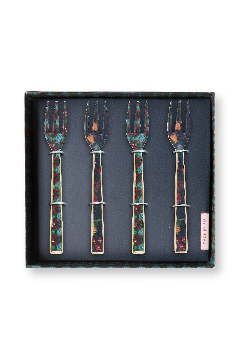 Pip Studio Berry Blues Gebaksvorkjes - Set van 4 stuks - Emaille - 14,5 cm